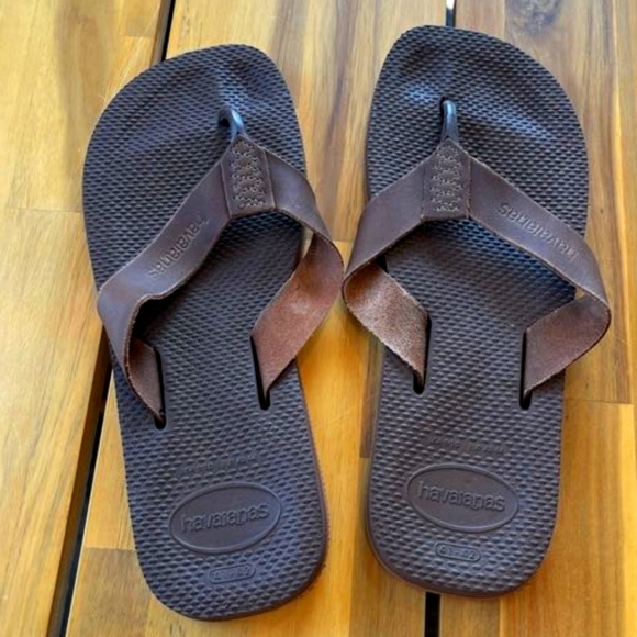 Havaianas Mens Brown Leather Thong Sandals Flip-Flops Size 41-42 9-10 - Picture 1 of 3